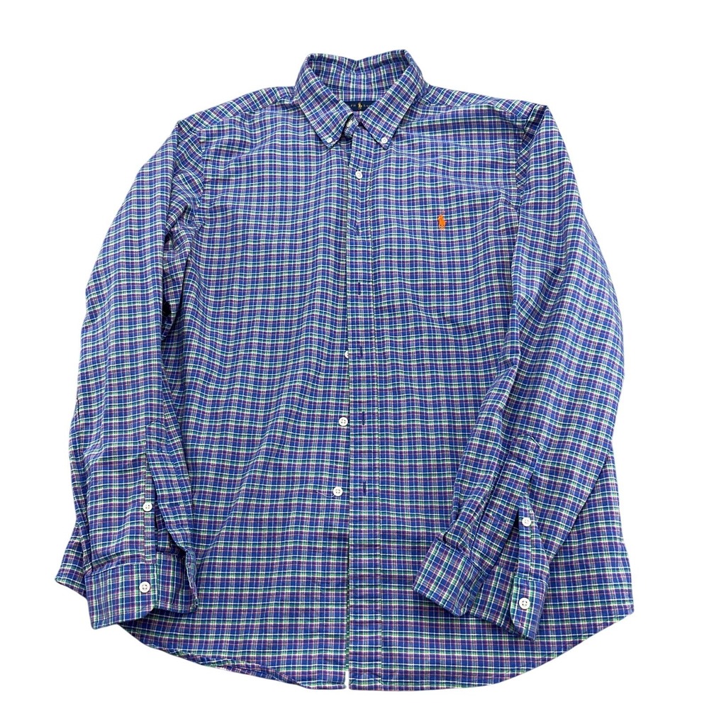 Ralph Lauren Shirt Men XLarge Blue Green Multi Plaid Pony Classic Vibrant OCBD